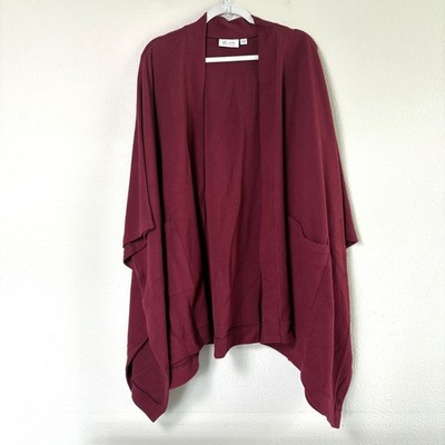 Denim & Co Open Front Knit Poncho Size Plus One Size Burgundy Pockets A271409