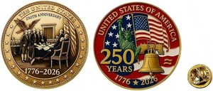 Authentic 2 Pcs America 250th Birthday Enamel Pins,250 years Anniversary Metal Gold Plated