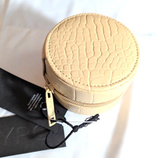 Jewelry Case Travel 3" Round Zipper Mirror Biege
