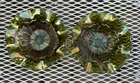 Pair Vintage Millersburg Cosmos Radium Green Carnival Glass Ruffled Bowls Flower