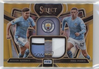 2023-24 Select FIFA Dual Swatches Gold Prizm 9/10 Julian Alvarez Phil Foden 1o2