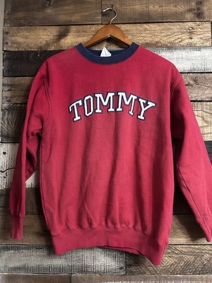 Vintage Tommy Hilfiger Unisex's Red Sweatshirt Crew Sweater Size L Embroidered