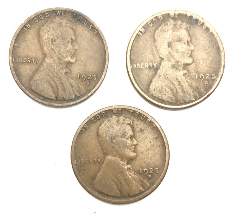 1925-S   LINCOLN CENTS - 3 coin lot - all S mint     Combined shipping available
