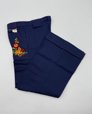 Vintage 1970s Girls Floral Embroidered CuffedBellBottom Pants 10 LernerShops NOS