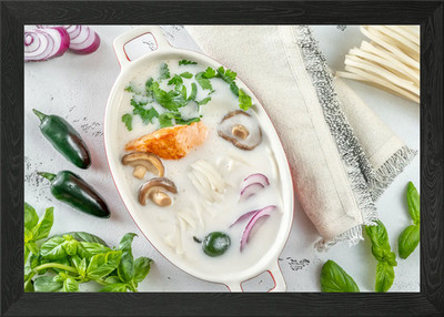 Gerahmtes Wandbild Thailändische Kokosnuss-Lachs-Suppe Poster Leinwanddruck Bild