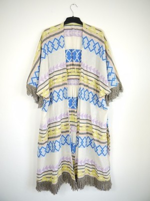 Devotion Twins Kimono Dress Cover Up White Multi Print Tassel Detail One Size