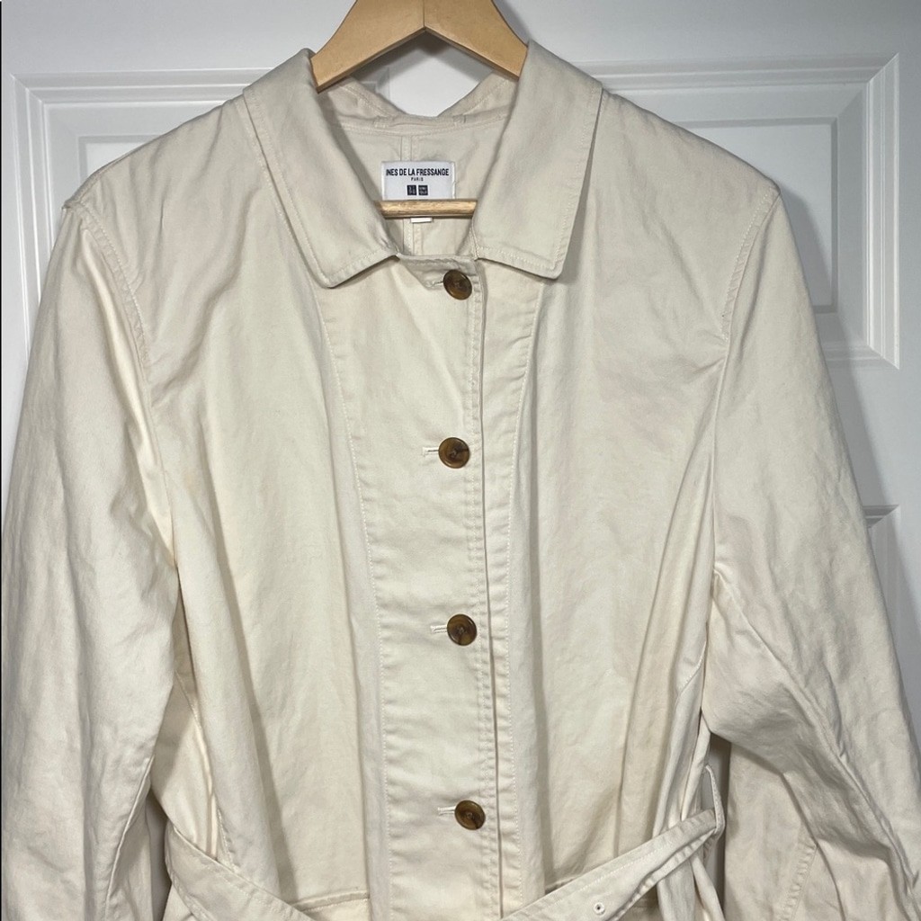 INÈS DE LA FRESSANGE X UNIQLO Trench Coat Size XL Cream Button Up Belt Pockets thumbnail 4
