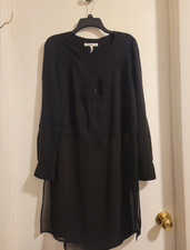 BCBGeneration Women's M Black Sheer Long Sleeve Button Shirt Dress Round Neck