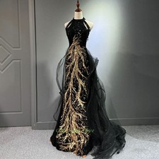 Evening Dress Black Temperament Hanging Neck Fishtail Dress Cocktail Toast Dress