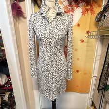 Leopard Animal Print Collared Button Front Shirt Dress S