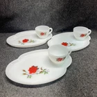 Federal Glass Rose Crest Patio Snack Set  (3) 1950