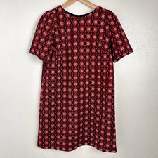 Ann Taylor LOFT Textured Floral Jacquard Shift Mini Dress Red & Black - Womens M