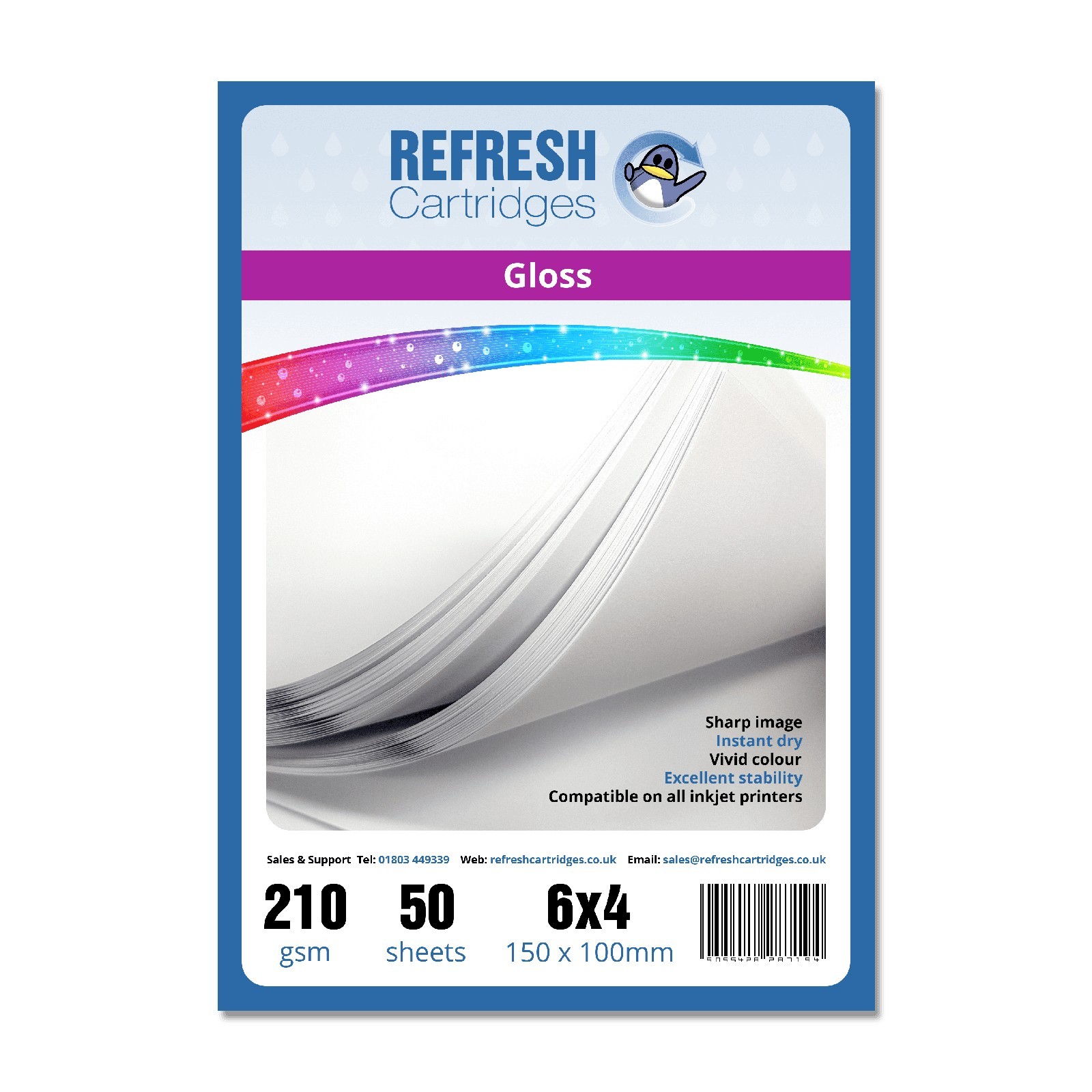 Refresh Cartridges Glossy 6x4 (150x100mm) Inkjet Photo Paper 50 Sheets 210gsm