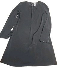 H&M Sz 8 black dress rhinestones long sleeves Lined knee length Quiet Luxury 