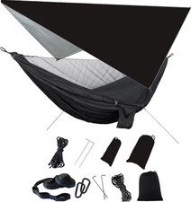 Camping Hammock Tent With Mosquito Net Waterproof Rain Tarp 660lbs Capacity