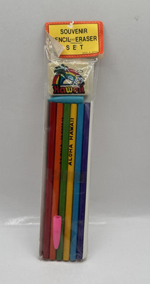 Hawaii Souvenir Pencil Eraser Set Rainbow Aloha Hawaii Pencils Made in Japan