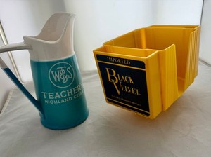 LOT of 2 vintage whiskey items, Black Velvet and Teachers, caddy and pitcher