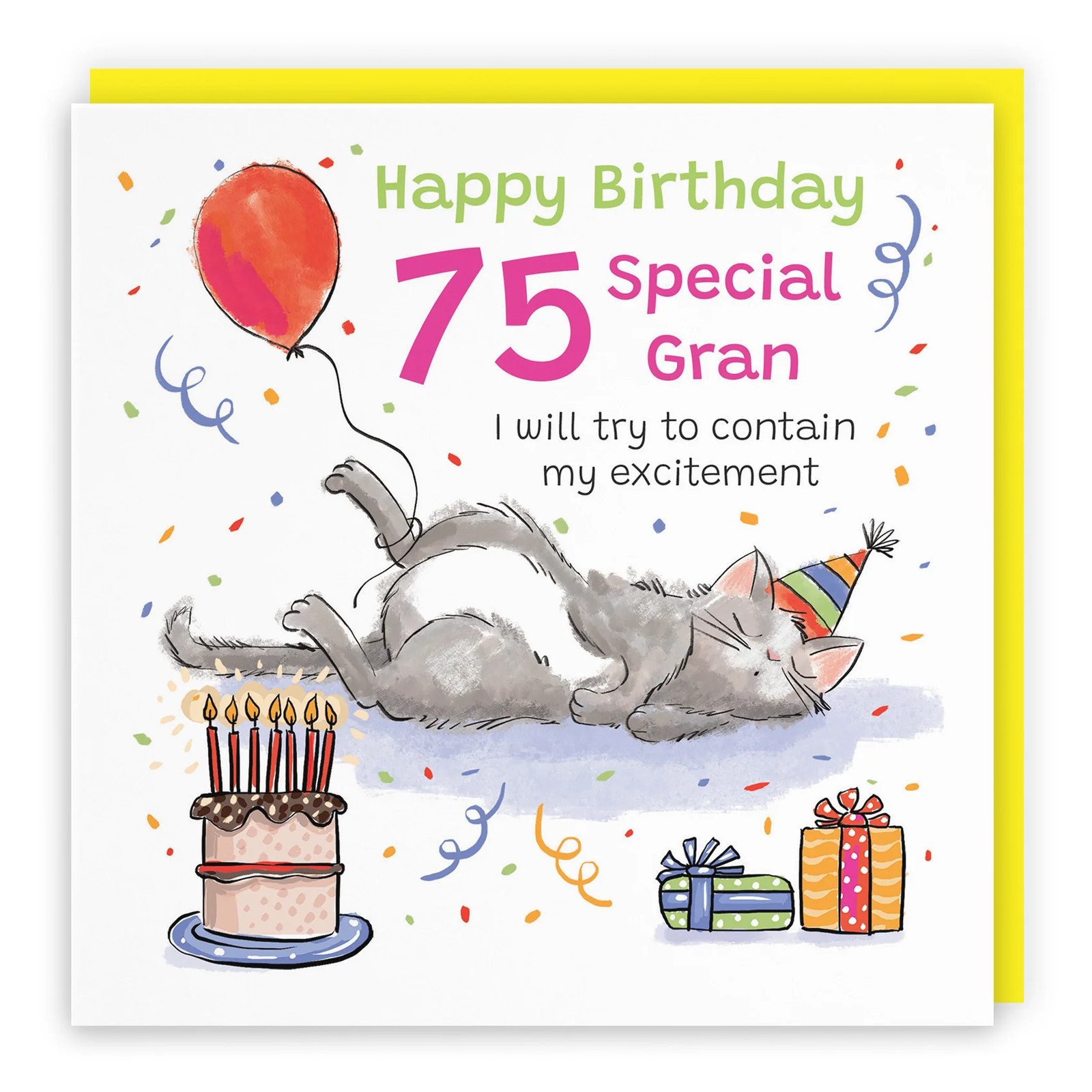 75th Gran Birthday Card Sleepy Cat Animal Party