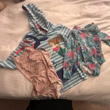 Boden Girls Swim Lot. 2 Swimming Suits And Towelling Cover Up