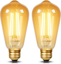 E26 Edison Bulbs 60W, 2200K Amber Warm, Amber Glass, 600LM, 2-Pack