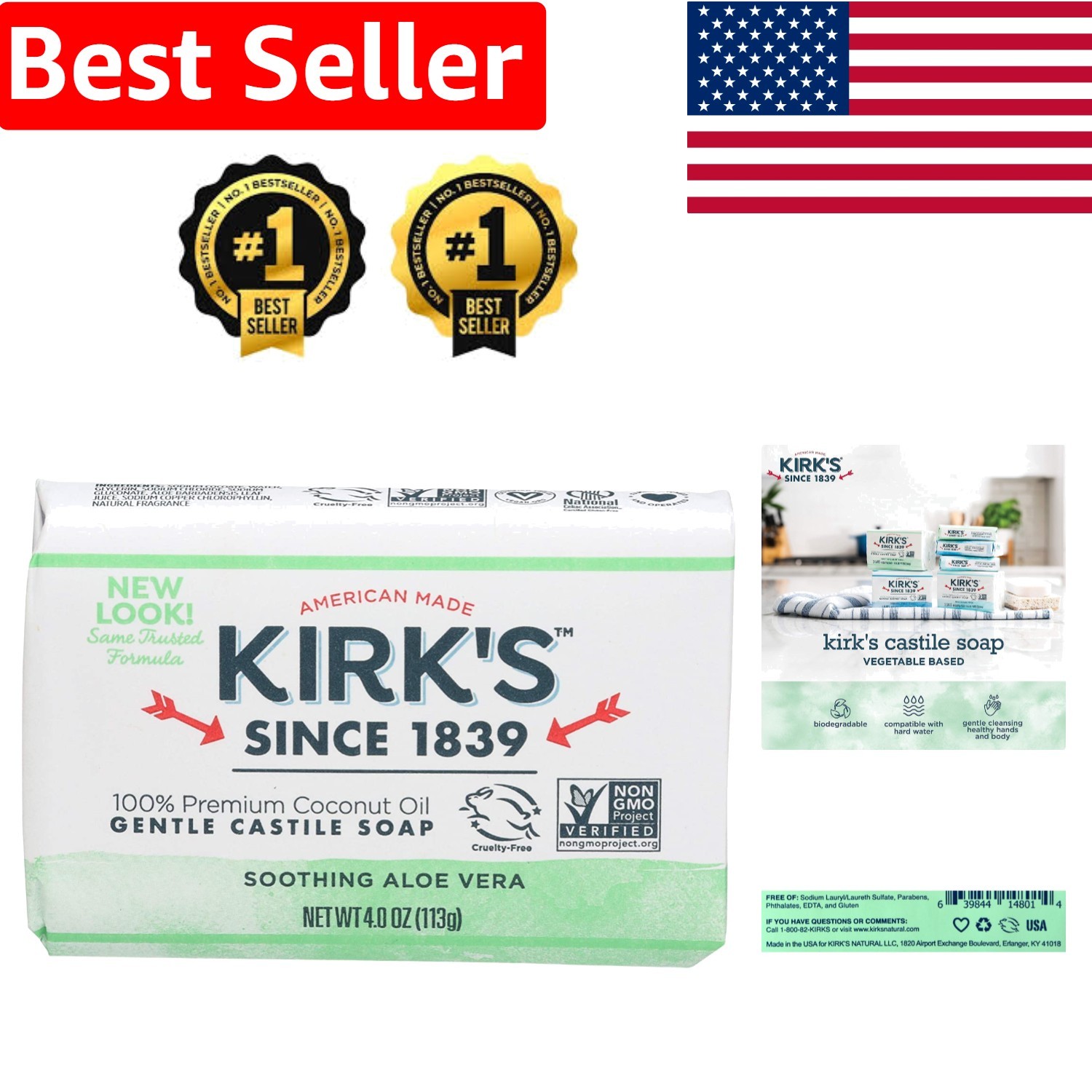 Coco Castile Bar Soap with Soothing Aloe Vera - 4 Oz for All Skin Types