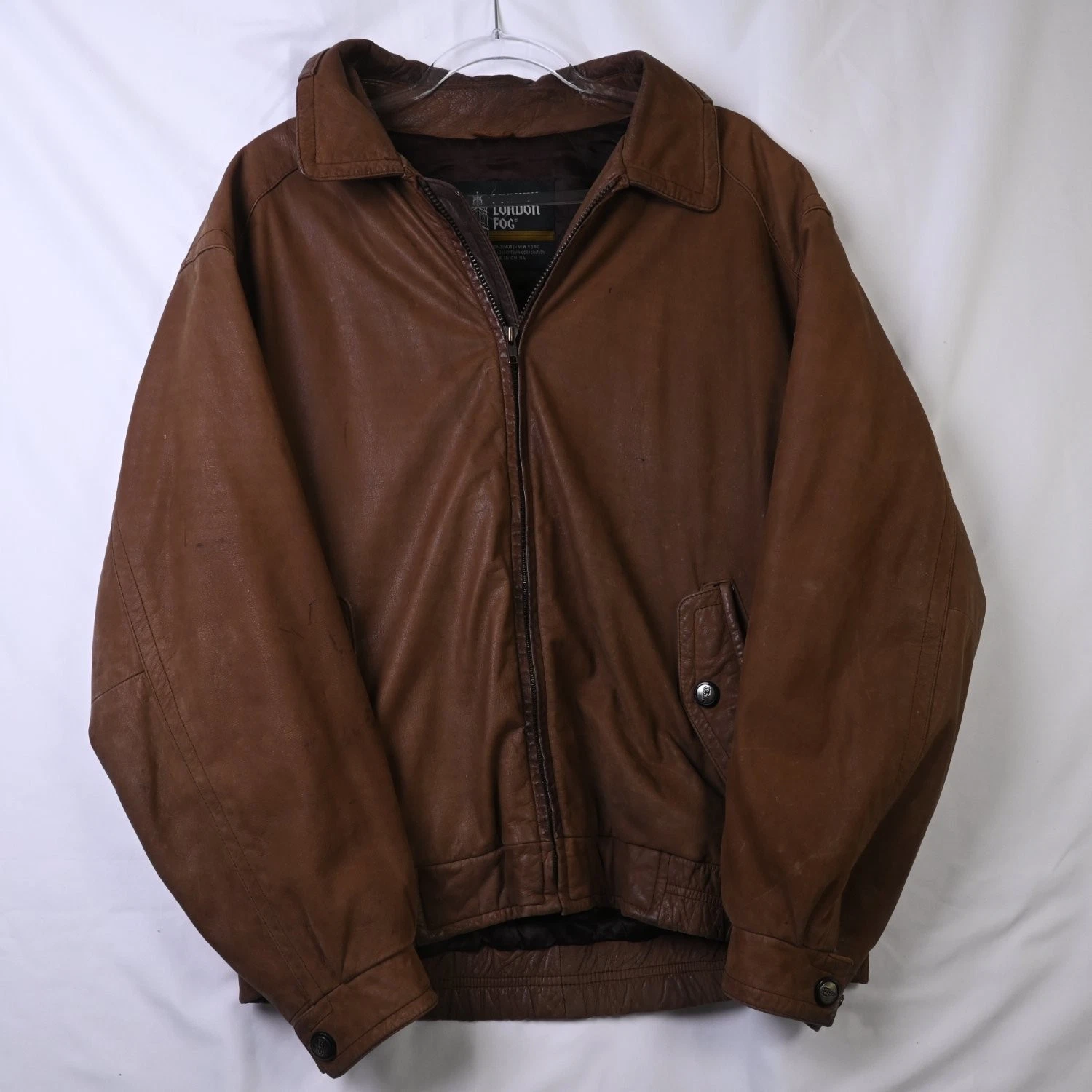 Vintage London Fog Mens Leather Flight Jacket Brown Bomber Flight Coat Large L image 1