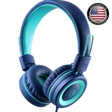 Stylish Navy/Teal Kids Headphones - Foldable Tangle-Free Design for Easy Travel