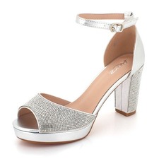 Women Sparkly Block Heel Sandals Cross Strappy Evening Wedding Party Diamante