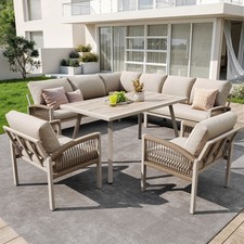 8 Seater Garden Corner Sofa Set w/ Dining Table & Chairs Outdoor Patio Furniture