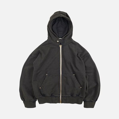 FrizmWORKS -- Vintage dyed hoodie zip-up parka (black brown)