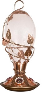 Pretty Glass and Copper Humming Bird Feeder Hummingbird Garden Art!