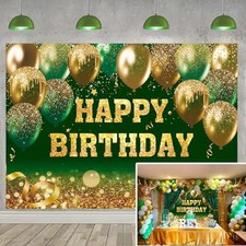 Green Gold Happy Birthday Backdrop Gold Green Glitter Bokeh Balloon Sequin Bi...