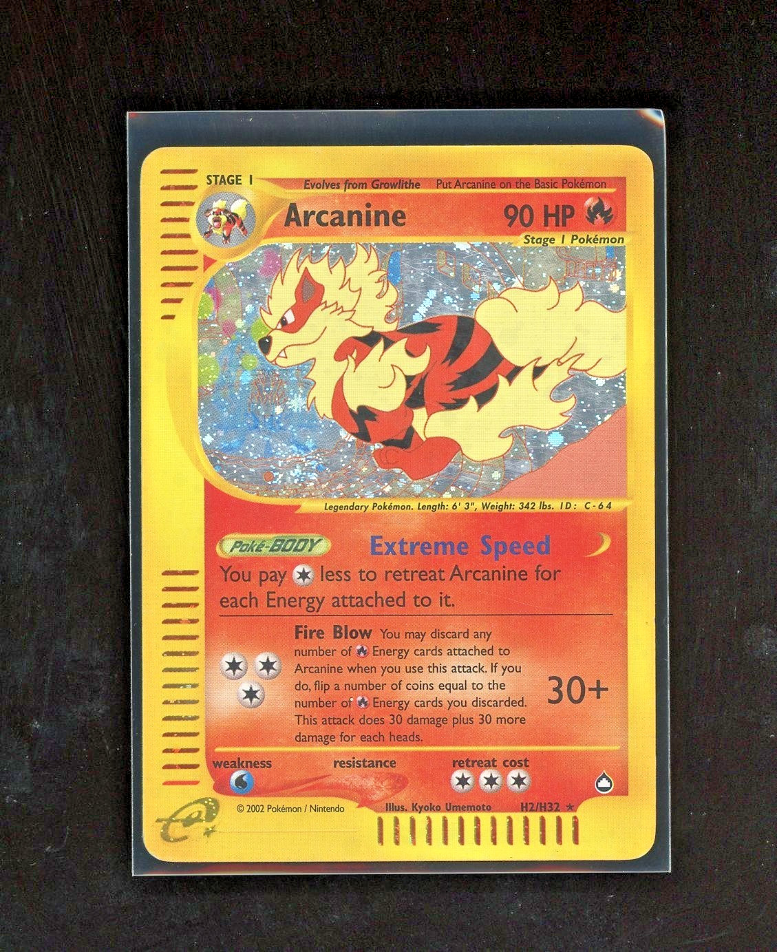 SWIRL 2003 Aquapolis Arcanine Holo Foil Rare H2/H32 WOTC E-Reader Series Pokemon