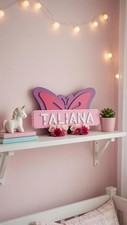 Personalized butterfly flower sign name wall decor kids nursery room gift 40cm