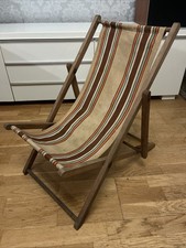 Vintage 1960 s Wooden Folding Small Child’s Deckchair Chair Retro Stripe Canvas