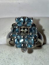 Vintage Solid Sterling Silver Oval-Cut Natural Blue Topaz Ring Size 8.75