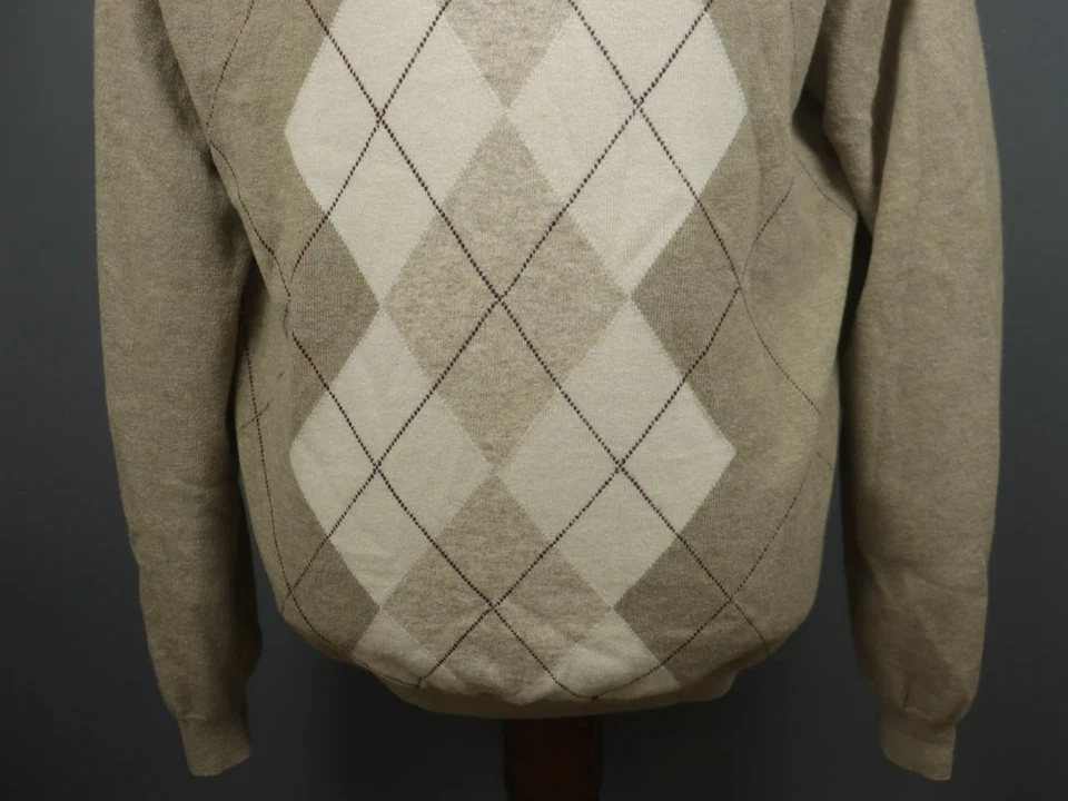 Burberry London Tan Argyle Diamond Wool Knitted V-Neck Pullover Sweater Size XL - Image 3 of 4