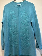 VTG VICTOR COSTA OCCASION Blue EMBROIDERED LONG JACKET COAT Sz S Beautiful