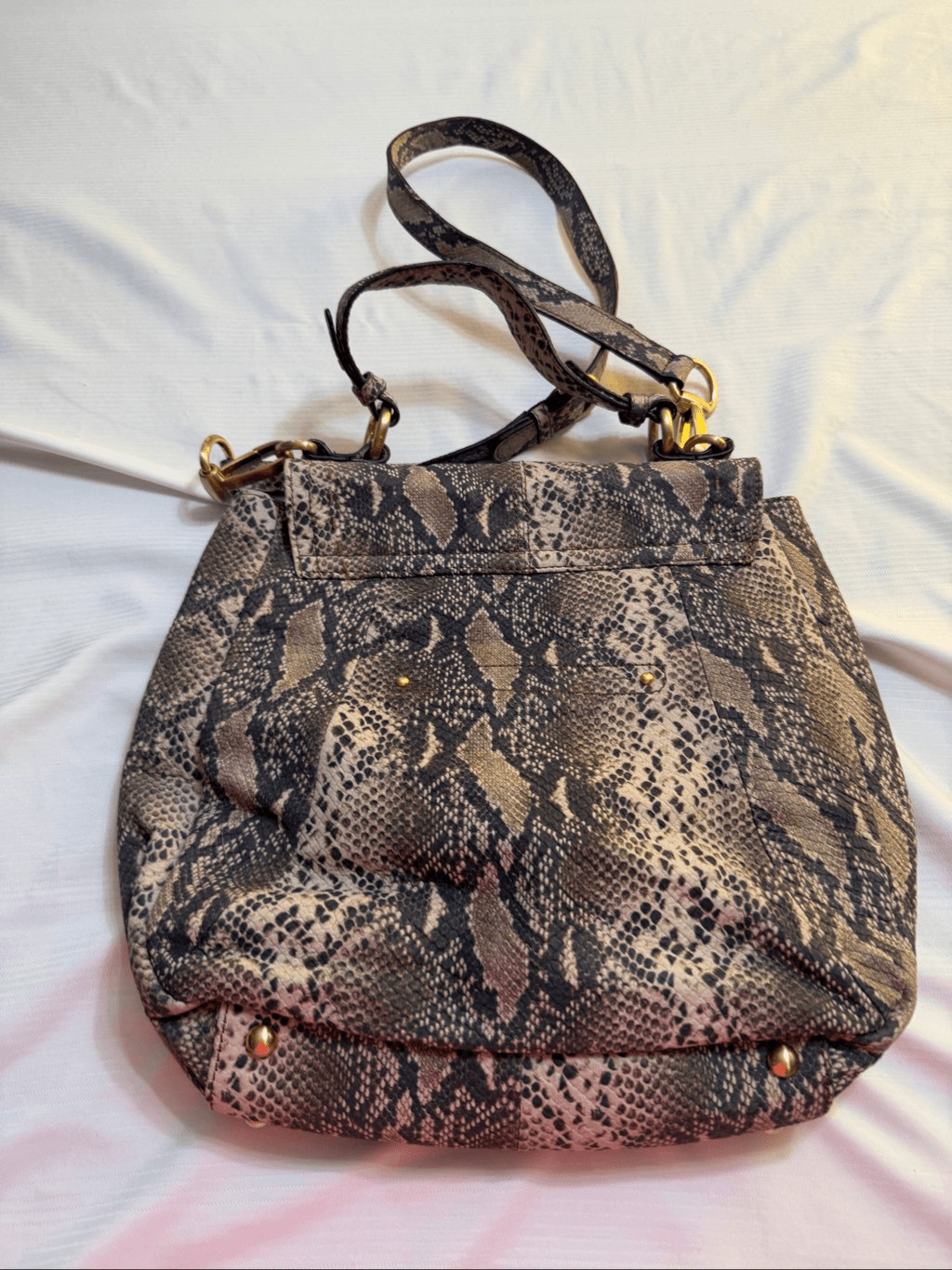 B. Makowsky Python Print Leather Shoulder Bag Han… - image 10