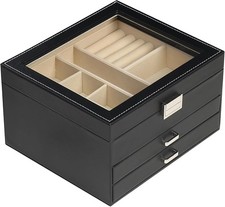 3 Layer Clear Lid Jewelry Organizer Box, Stackable Acrylic Storage Case