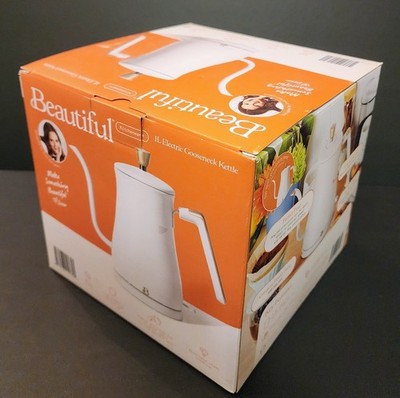 Beautiful by Drew Barrymore Electric Gooseneck Kettle Tea Pot White New In Box