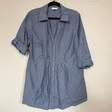 Fashion Bug Plus Size 1X Top Tunic Chambray Blue Cotton Pintuck Cottage Country
