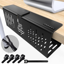 No Drill under Desk Cable Management Tray, 14'' Wire Management, Punch-Free Clam
