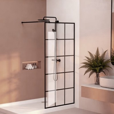 SGCC Tempered Glass Black Frame Shower Screen 34''W x72''H Luxury Shower Screen