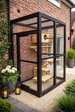 PREMUM TOP QUALITY PAINTED IN BLACK 3 SIDED CATIO, 5FT WIDE 7FT TALL 3FT DEEP