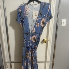 NWT Yumi Kim Around Town Midi Wrap Dress Wild Flowers Floral Blue XS