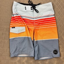 O'Neill Boys Swim Board Shorts - Red, Orange, and Gray Striped Color block 8/24