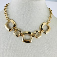 Vintage Liz Claiborne Gold Tone Geometric Link Statement Necklace Y2K 90s