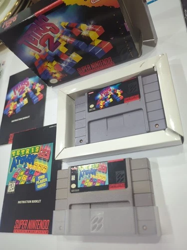SNES, Tetris 2 CIB & Tetris Attack Cartridge Manual OEM Sleeve Authentic-WORKING