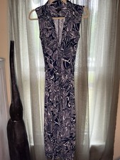 Talbots Petites Navy White Floral Collared Sleeveless Maxi Dress Size Sp